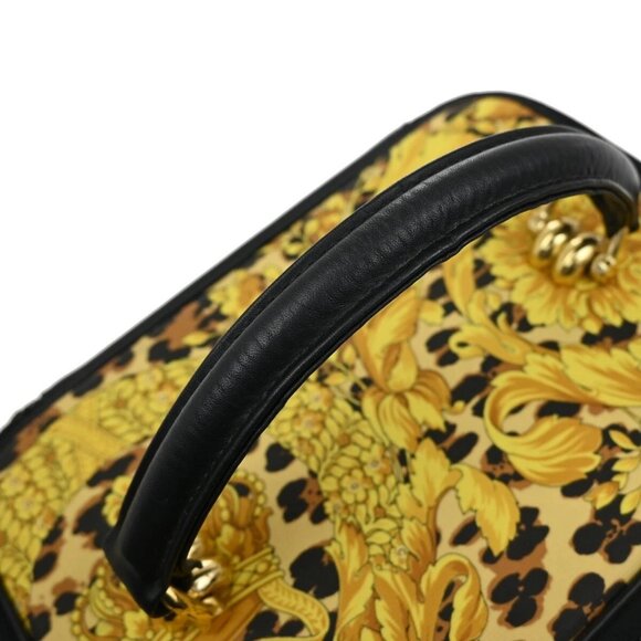 GIANNI VERSACE Logo Sun Vanity Hand Bag PVC Leather Black Gold - Picture 14 of 16